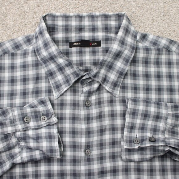 John Varvatos Shirt Men XL Gray Plaid Wire Collar & Cuffs 100% Cotton L/S Button - Picture 1 of 13